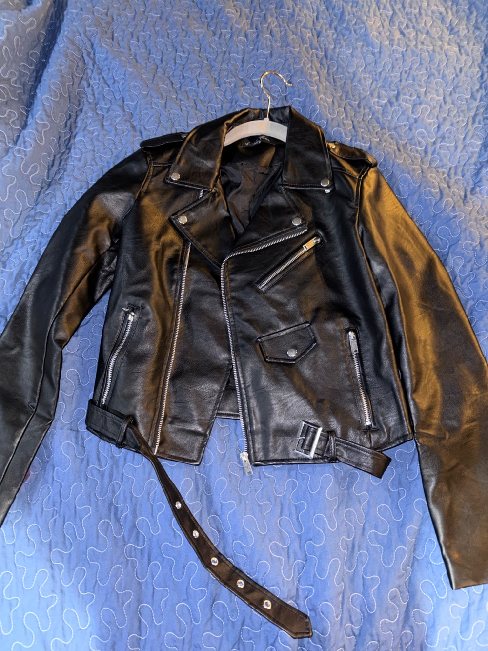Love Tree Black Faux Leather Moto Bomber Jacket
